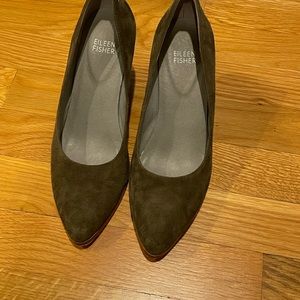 Olive green suede pumps